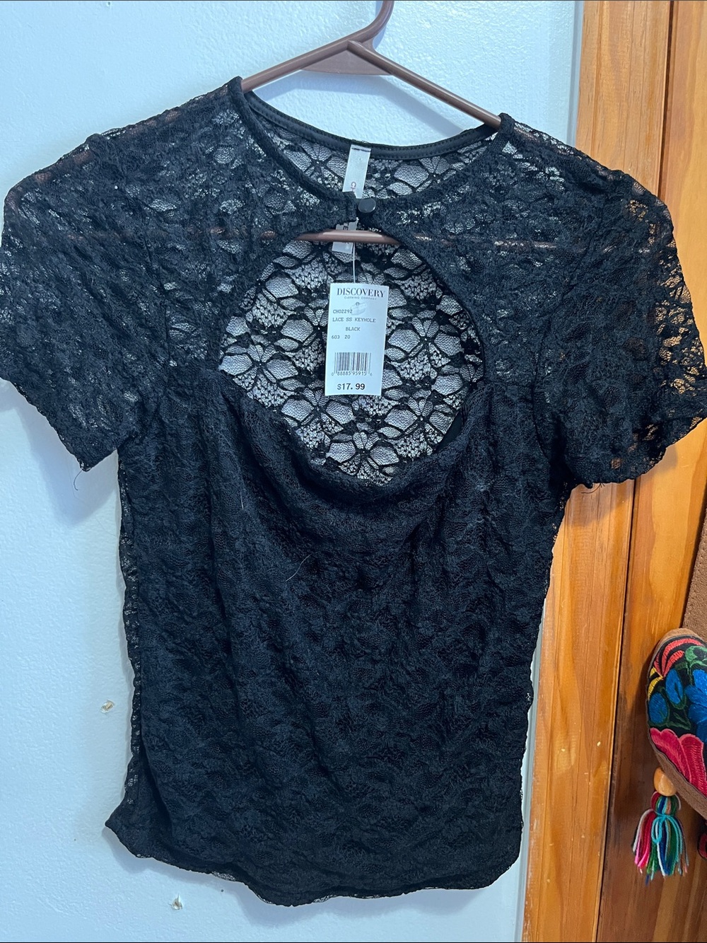 Discovery Black Lace Short-Sleeve Keyhole Top